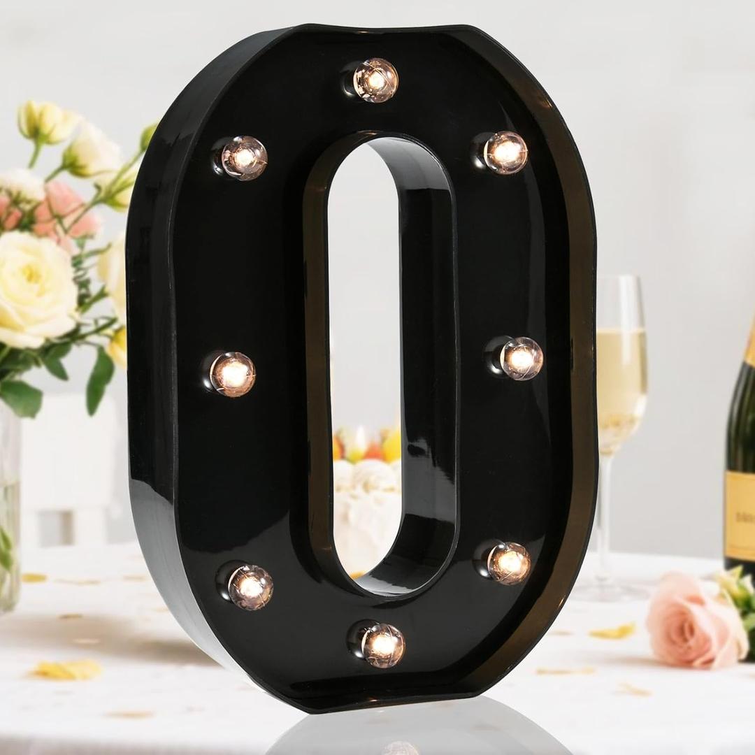 OYCBUZO Light Up Black Alphabet Marquee Number Sign LED Marquee Number Lights Sign for Night Light Home Bar Christmas Lamp Birthday Party Wedding Decoration 0
