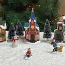 MOMENTS IN TIME Christmas Village Set 12-Piece with LED Lights Miniature Christmas Houses Church Lighted Holiday Dcor for Tabletop Mantel Village Display Gift-Ready Packaging