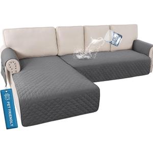 H.VERSAILTEX L Shape Sectional Couch Covers 2-Piece L Couch Cover 100% Waterproof Pet Couch Covers for Sectional Sofa Washable(Left Chaise + 3 Seat Sofa, Rocket Gray)