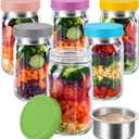 KTKUDY 6 Pack 32 oz Glass Salad Jars with Dressing Cups (Pod) - Meal Prep Salad Container for Lunch - Leakproof Mason Jars with Lids