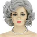 Topcosplay Old Lady Wig and Accessories 5pcs Set Granny Costume Wig Grandma wig Halloween Party Wigs (Grey)