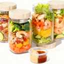 Glass Salad Jars with Lids, Salads Mason Jars with Dressing Cup, Portable Salad Pod Jar, Leakproof Salads Jar Container for Lunch, Meal Prep Containers, Keep Food Fresh & Crisp, BPA Free, 32oz 4Pack