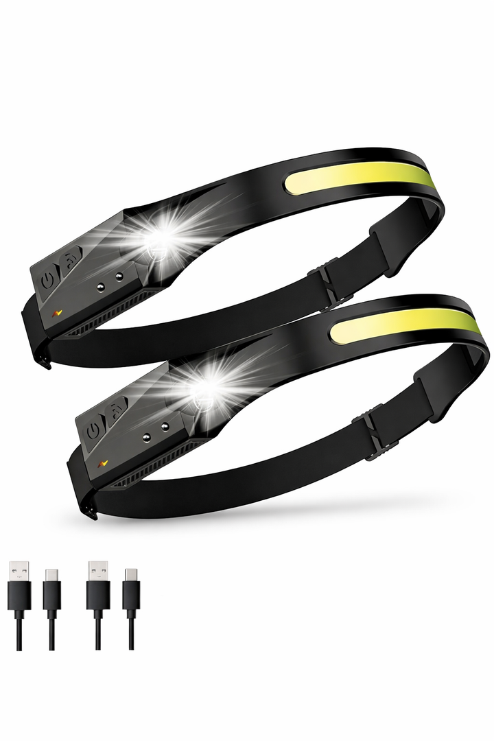 LED Headlamp Rechargeable 2 Pack, 230° Wide Beam Head Lamp with Motion Sensor for Adults - Camping Accessories Gear, Waterproof Head Light Flashlight for Hiking, Running, Repairing, Fishing, Cycling
