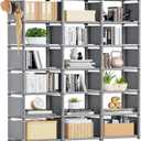 Mavivegue Bookshelf, 18 Cube Storage Organizer, Extra Large Book Organizer, Tall Bookcase Shelf, Book Cases/Shelves, Grey Cube Shelf, Cubbies Closet Shelves for Bedroom, Living Room, Home, Office