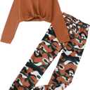 Girls 2 Piece Outfits Long Sleeve Twist Front Shirts and Camo Pants Sets for Fall Winter Sweatsuits Size 5-14Y (11-12 Years)