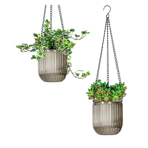 GANAZONO 2pcs Self Watering Hanging Planters Indoor Pots Outdoor Hanging Basket Plant Hanger with 3 Hooks for Garden Home