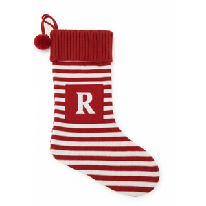 20 Inches Initial Christmas Stocking Monogram Striped Christmas Stocking red Green with White Embroidered Letter Christmas decorations-R-Red