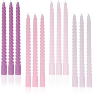 Purple Gradient Tall Taper Candles Spiral Candle Sticks,Unscented Pastel Candle for Holiday,Wedding and Home Decoration,10inch,12 Pack(E-Purple Gradient)