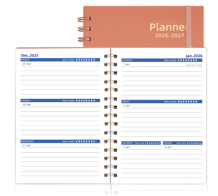 Day Planner 2025-2026, Hardcover Weekly & Monthly Planner from Jul 2025-Dec 2026, 18 Month Calendar 2025 with Tabs & Pocket, A5 Size, Black