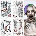 Joker Tattoos 4 Sheets,Halloween Temporary Tattoos for Men,Suicide Squad Fake Tattoo Stickers For Adults,Clown Costume Masquerade Cosplay Party Accessories Face Makeup,Large Size Waterproof