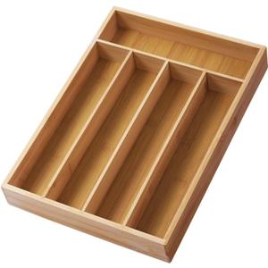 Bamboo Silverware Organizer Utensil Drawer Organizer,Bamboo Wood Silverware Tray for Kitchen Drawer,Cultery Caddy with DividersKitchen Organizer for Utensils & Flatware5-Compartment13.5"x 10"x 2"