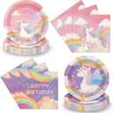 Unicorn Party Supplies for Girls Birthday  48PCS Pastel Paper Plates and Napkins, Rainbow Theme Tableware for Kids Dinner Dessert Baby Shower Decorations