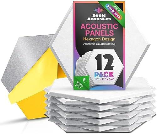 Acoustic Panels 12 Pack Soundproof Wall Panels, 14" X 12" X 0.4" Sound Proof Panles, High-Density Wall Decoration Sound Absorbing Panel, Hexagon Wall Panel for Home Office with Self-Adhesive (White)