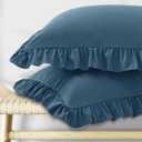 KKJIAF Ruffle Pillow Cases Standard Size Set of 2, Ruffled Pillow Covers with Envelope Closure, Wrinkle Resistant Ruffled Pillow Shams 20" x 26", Dark Blue