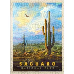 MyPuzzle Saguaro National Park: Desert Daybreak, Vintage Poster - Premium 500 Piece Jigsaw Puzzle for Adults