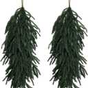 2 Pcs Christmas Swag - 27 Inch Teardrop Swag with Artificial Pine Needles Greenery Swags for Xmas Front Door Staircase Window Wall Mantel Decor - Dark Green