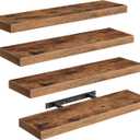 Floating Shelves for Wall, 23.6" Wooden Wall Shelf Set of 4 with Invisible Brackets, 1.5" Thick Hanging Shelves Farmhouse Home Decor for Bathroom, Living Room, Bedroom, Rustic Brown 6301BJP4BF