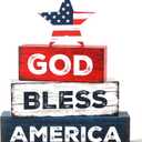 3 x 4 Pcs 4th of July Patriotic Wooden Tiered Tray Decor, Independence Day Decorations Gifts for Home, Memorial Day Red White Blue Table Centerpiece for 250th Anniversary Office Party Shelf Kitchen