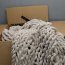 Bigacogo Chunky Knit Throw Blanket for Couch, 40x60 inches, 100% Hand Knitted with Thick Jumbo Chenille Yarn, Cozy Soft Large Rope Knot Cable Crochet Blankets for Sofa Bed Living Room, Beige