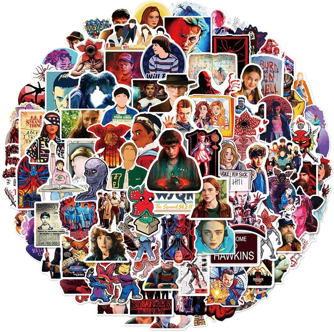 100pcs Stranger Things Season 5 Stickers, Cool Movie Waterproof Vinyl Decal for Adult Teen Kids Laptop, Travel Case, Phone, Bike, Water Bottle, Guitar, Computer, Skateboard