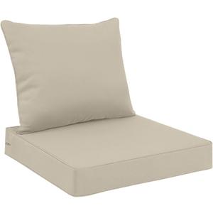 Favoyard Outdoor Seat Cushion Set 24 x 24 Inch Waterproof & Fade Resistant Patio Furniture Cushions with Removable Cover Deep Seat & Back Cushion with Handle and Adjustable Straps for Chair Sofa Couch (Beige)