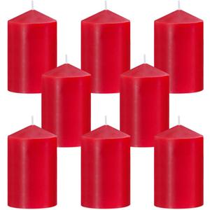 2x3 Inch Red Pillar Candles, 24 Hour Small Unscented Dripless Burgundy Colored Column Cylinder Candles for Christmas Home Party Holidays, Set of 8