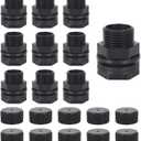 Garden Hose Bulkhead Fitting with Plug, Dual 1/2" Female NPT x 3/4" Male GHT (Garden Hose Thread) Bulkhead Tank Fitting for Rain Barrels, Aquariums (10 Pack)