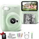 Kids Camera Instant Print, 3.0" HD 32MP 1080P Toddler Digital Camera with 3 Rolls of Printer Paper, Birthday Gifts Toy for 3-12 Year Old Girls Boys with 32GB SD Card-Green