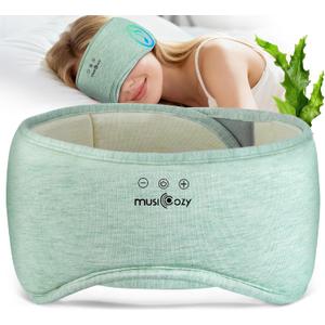 MUSICOZY Bluetooth 5.4 Sleep Headphones Eye Mask with Seaweed Fiber Cotton, Ultra Soft Fully Wrapped Sleep Mask with Headphones for Side Sleepers, 14 Hours Playtime, Gifts for Men Women (Light Green)