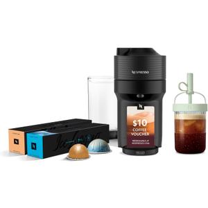 Nespresso Vertuo Pop+ Cold Value Added Bundle with Iced Coffee Tumbler by De'Longhi, Liquorice Black