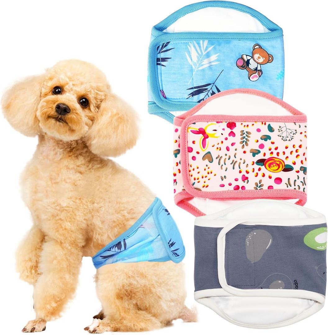 3PCS Male Dog Diapers, Adjustable Dog Belly Band, High Absorbing Male Dog Wraps, Male Belly Bands for Dogs Small Medium, Dog Reusable Diapers Male in Incontinence or Excitable Urination, M (Purple+Blue+Pink)