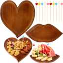 2 Pcs Heart Shaped Charcuterie Board Wood Lips Heart Food Tray Serving Platter with 100 Heart Cocktail Picks Valentines Charcuterie Board Cheese Board for Valentine's Day Decor Kitchen Accessories