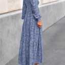 KIRUNDO Wedding Guest Dresses for Women 2026 Spring Summer Long Sleeve Smocked Floral Flowy Baby Shower Maxi Dress Pockets (Blue, M)