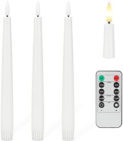 Flameless Taper Candles with 3D Wick, 9.6" Real Wax LED Candles with Remote and Timer, 3 Pack Flickering Candlesticks Battery Operated, Classic Tall Taper Candles for Home, Wedding, Party, White