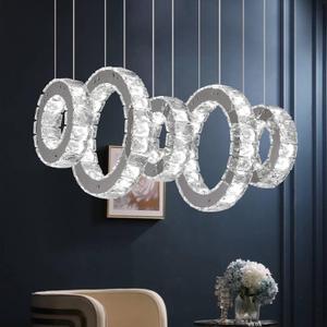 Buccleuch 5-Ring Crystal Chandelier, Height Adjustable UL-Certified Dimmable LED Pendant Light, Stainless Steel K9 Crystal Ceiling Light for Dining Room Living Room Bedroom, 6000K 4400lm