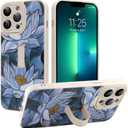 Compatible with iPhone 13 Pro Max Case with Finger Strap, Lotus Floral Shockproof Soft TPU Protective Cover for Women Girls, Slim Anti Scratch Case for iPhone 13 Pro Max 6.7 Inch, White