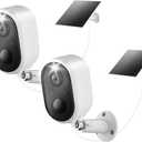 Solar Security Camera Outdoor Wireless 2 Pack, 2K Color Night Vision, Battery Powered PIR Motion Detection,2.4GHz WiFi Cameras for Home Surveillance, Light and Sound Alarm, 2-Way Audio
