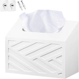 Hand Towels Box Cover, Modern Hand Towel Holder Compatible with Kleenex Disposable Paper Hand Towels, Wood Wall-Mounted Tissue Box Cover/Holder for Dining, Kitchen, Bathroom, Lossless Installation (White)