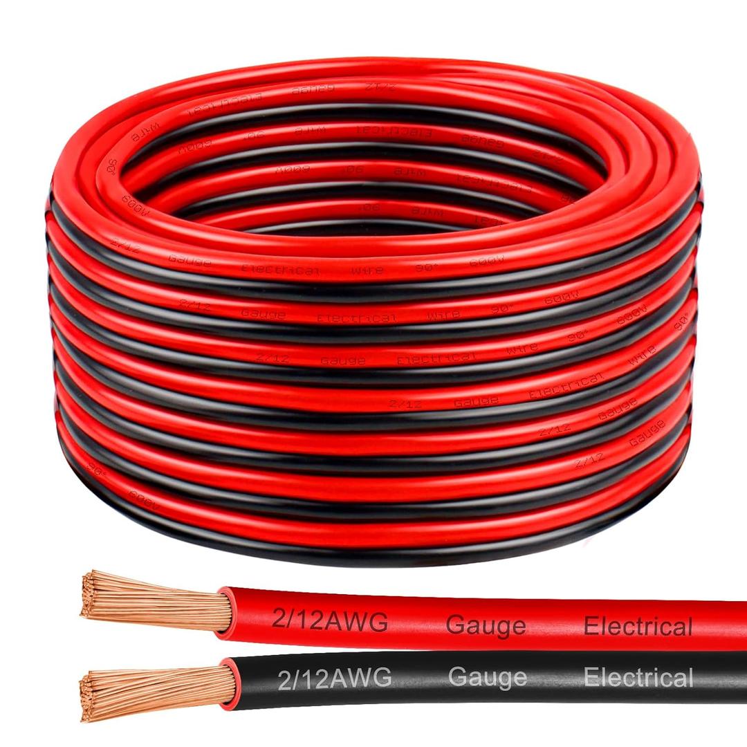 12 Gauge Wire 100 Feet, 12/2 AWG Pure Copper Wire, 12AWG 2 Conductors Red Black Oxygen Free Stranded Low Voltage Wire for Solar Panel, Automotive, Audio Auto, LED Lighting(12 AWG 100FT)