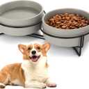 Ceramic Dog and Cat Bowl Set with Stand, 1.7 Cups Dog Food and Water Bowl Suitable for Small and Medium Pets (13.5oz Dark Gray)