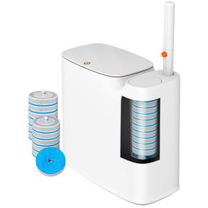 CTIME Bathroom Trash can Set, 2 Gallon White Small Trash Can with Lid, Disposable Toilet Brush, Storage Caddy and 12 Refills, Slim Garbage Can for Bathroom, RV