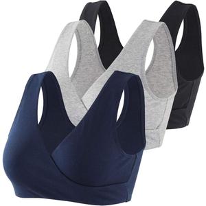 KUCI Maternity Nursing Bra Wireless Cotton Breastfeeding Bra for Sleep (Black+Navy Blue+Grey/ 3Pack, M)