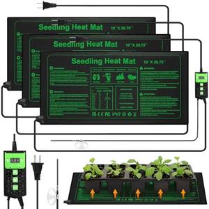 Honoson 3 Pack Seedling Heat Mat with Digital Thermostat Control, Waterproof Durable Plant Heating Pad for Seed Starting, Warm Hydroponic Heating Mat for Greenhouse Germination Indoor Grow(10" X 20")
