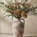 Ceramic Flower Vase with Handles,10" Neutral Tall Clay Terracotta Vases Farmhouse Table Vases with Handle Living Room Decor Rustic Pottery Pots for Home Shelf Coffee Dining Desk Fireplace