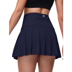 Pdbokew Women's Tennis Skirt 3 Pockets Pleated Tennis Skort Mini Skirt (X-Large, Navy Blue)