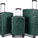 Luggage sets 3 piece with Spinner Wheels, PC Hard Shell Travel Luggage, Carry On suitcase with TSA Lock,YKK Zippers,Charcoal Metallic (Dark Green, 3 Piece Sets (20/24/28)