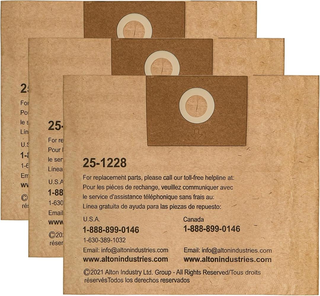 3 Pack STANLEY Disposable Filter Bag 25-1228, for 1-3.5 Gallon Wet/Dry Vacuum, Dust Bag Compatible with STANLEY SL18136