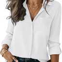 HOTOUCH Button Down Shirts for Women Long Sleeve Blouse Dressy Casual Business Work Tops with Pocket (White)