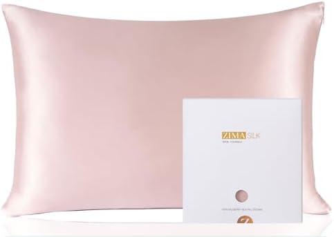 ZIMASILK 100% Pure Mulberry Silk Pillowcase for Hair and Skin Health,Soft and Smooth,Both Sides Premium Grade 6A Silk,600 Thread Count,with Hidden Zipper,1pc(Standard 20''x26'',Pale Pink)