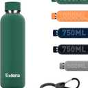 Exllena Slim Insulated Water Bottles for Travel 18oz with Clip, Double Wall Vacuum Stainless Steel Water Bottle Keeps Drinks Cold 24 Hrs/Hot 12 Hrs, 100% Leakproof, BPA Free(Emerald Green) (16.9 Ounces)